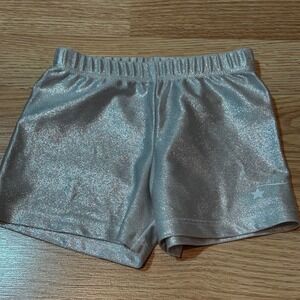 Destira Girls Silver Metallic Gymnastics Shorts Star Logo Size CS Small Shimmer